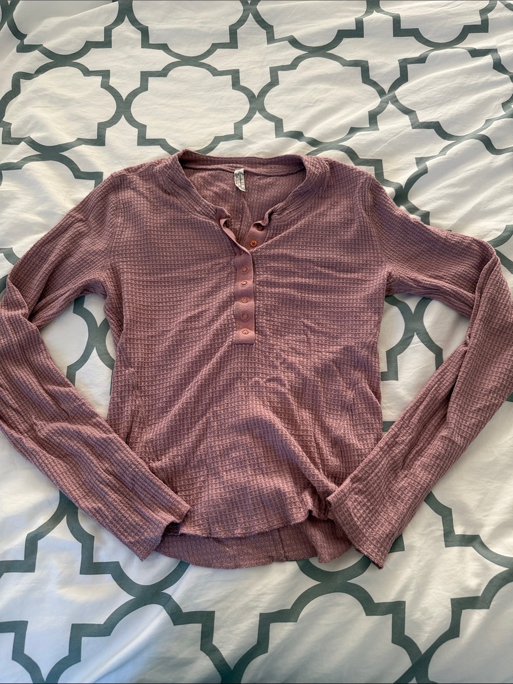 Free People Dusty Rose Waffle Henley Long-Sleeve Top